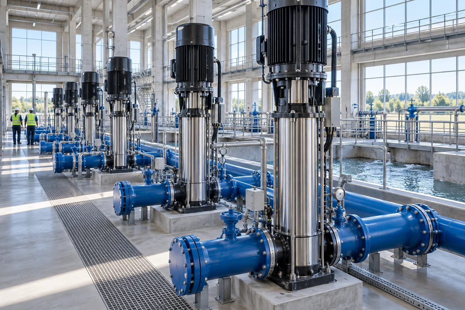 Pompe centrifughe verticali multistadio in un impianto di trattamento acqua